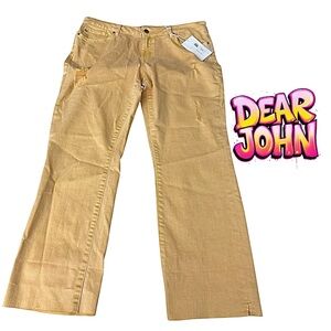 Dear John Playback Women’s Yellow Distressed Cropped Jeans Size 32 Raw Hem NWT